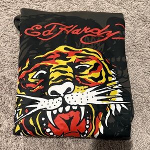 Ed Hardy Dark Gray Hoodie with Vibrant Tiger Print